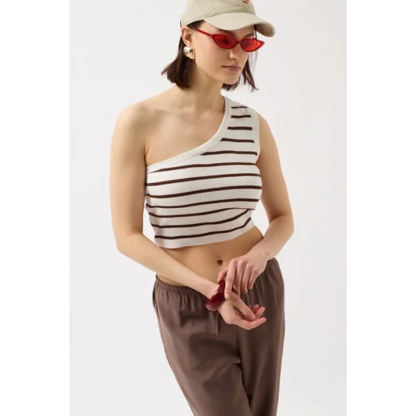 Tek Omuz Çizgili Crop