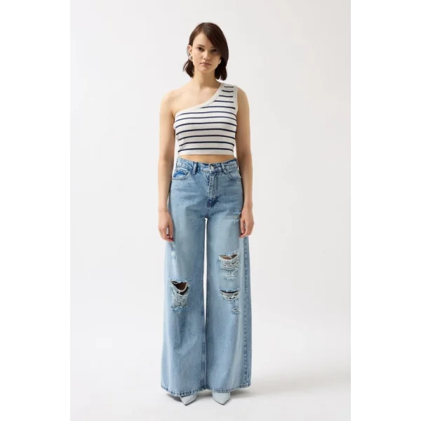 Tek Omuz Çizgili Crop