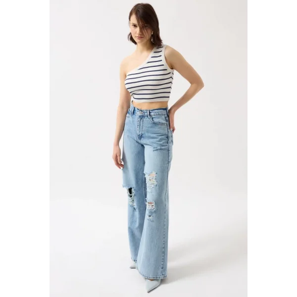 Tek Omuz Çizgili Crop