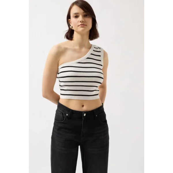 Tek Omuz Çizgili Crop