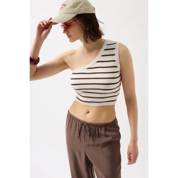 Tek Omuz Çizgili Crop