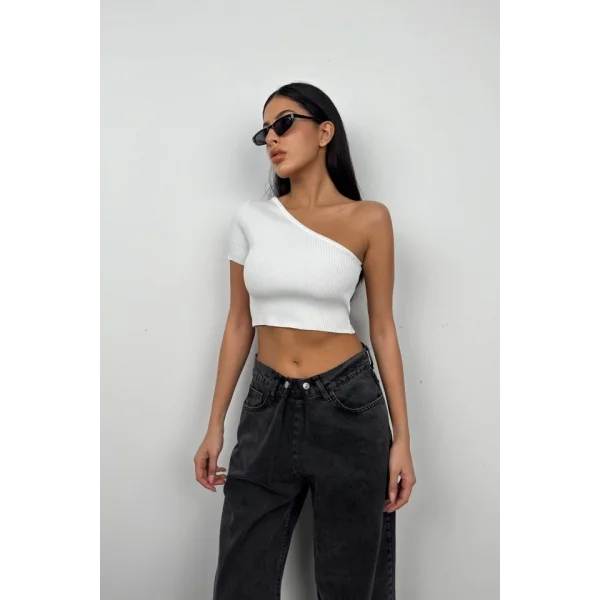 Tek Omuz Crop Bluz
