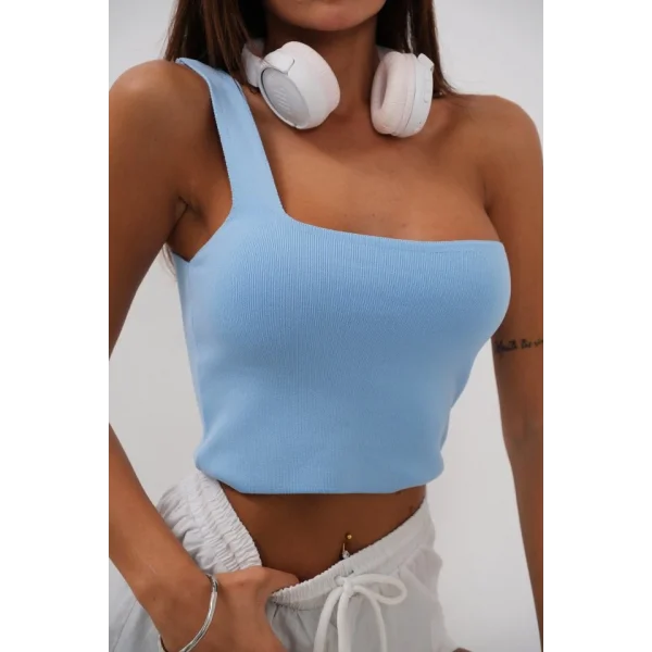 Tek Omuz Crop Bluz