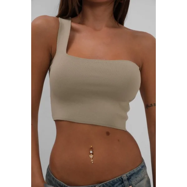 Tek Omuz Crop Bluz