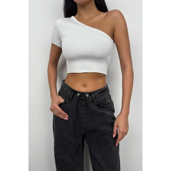 Tek Omuz Crop Bluz