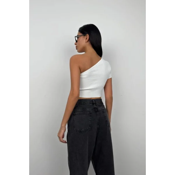 Tek Omuz Crop Bluz