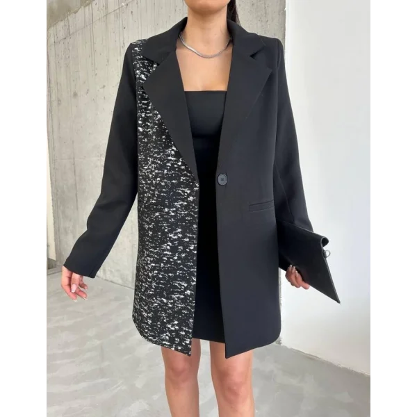 TEK TARAFI VARAK CEKET - KISA ELBİSE TAKIM - Siyah