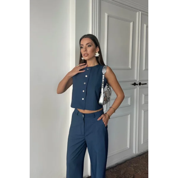 TENCEL KOLSUZ GÖMLEK - PANTOLON TAKIM - İndigo