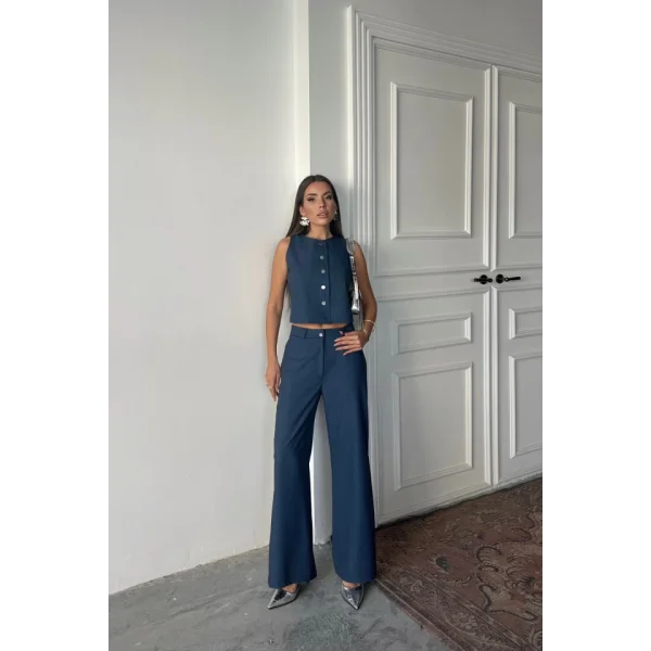 TENCEL KOLSUZ GÖMLEK - PANTOLON TAKIM - İndigo