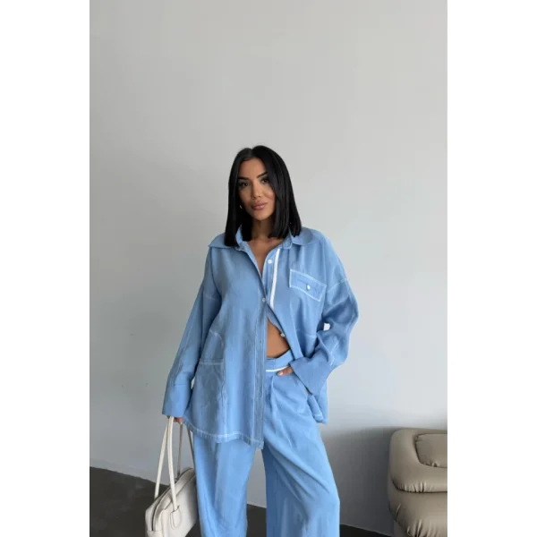 TENCEL TASARIM GÖMLEK-PANTOLON TAKIM - Mavi