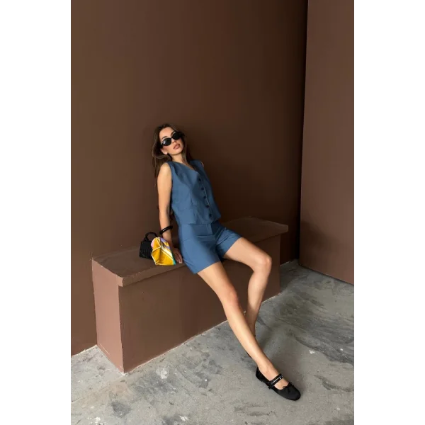 TENCEL YELEK - ŞORT TAKIM - İndigo