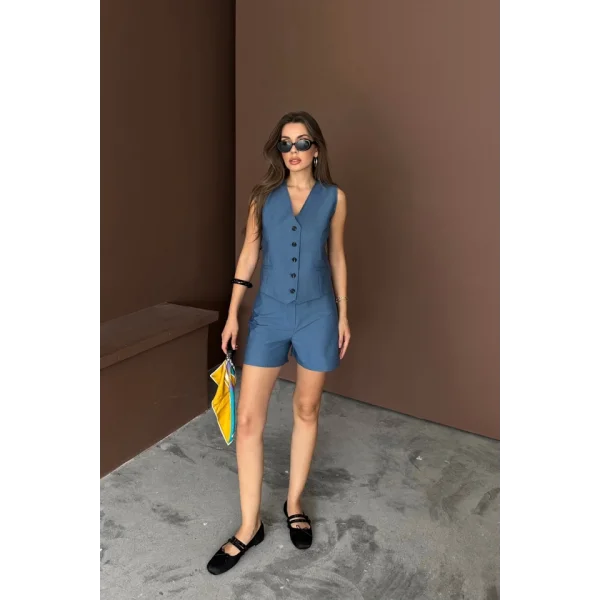 TENCEL YELEK - ŞORT TAKIM - İndigo