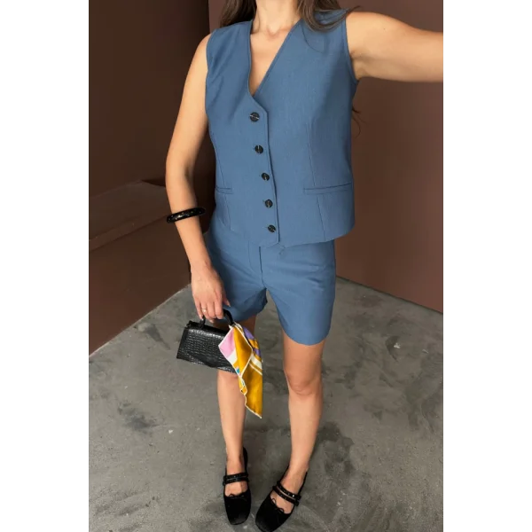 TENCEL YELEK - ŞORT TAKIM - İndigo