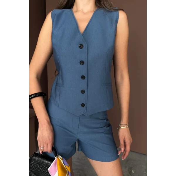 TENCEL YELEK - ŞORT TAKIM - İndigo