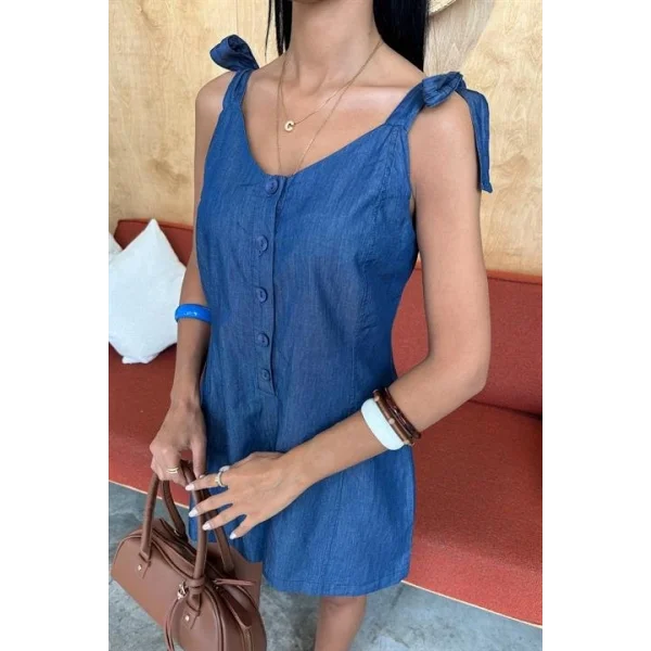 Tensel Denim Kumaşlı Mini Tulum 1363