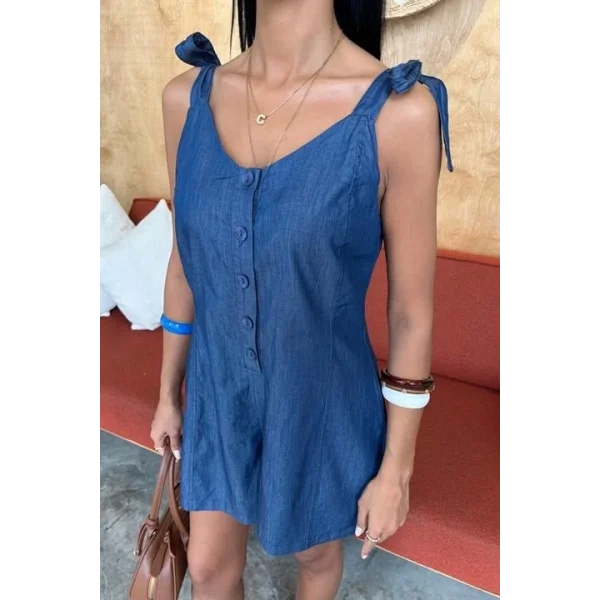 Tensel Denim Kumaşlı Mini Tulum 1363