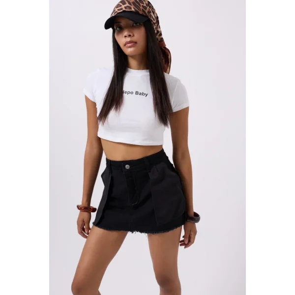 Ters Detay Denim Mini Etek