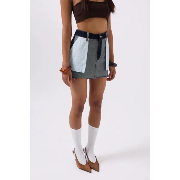 Ters Detay Denim Mini Etek