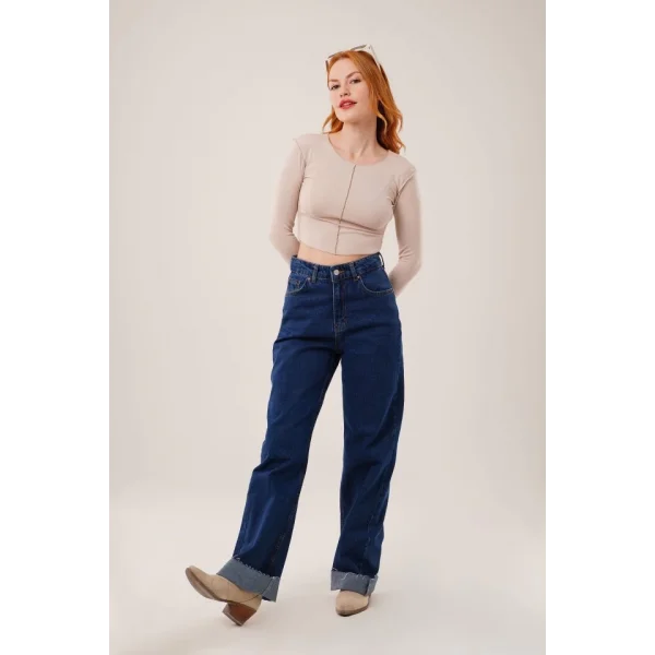 Ters Dikişli Basic Krem Body Bluz