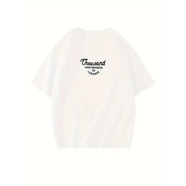 Thousand Baskılı Oversize Bisiklet Yaka T-shirt - Beyaz