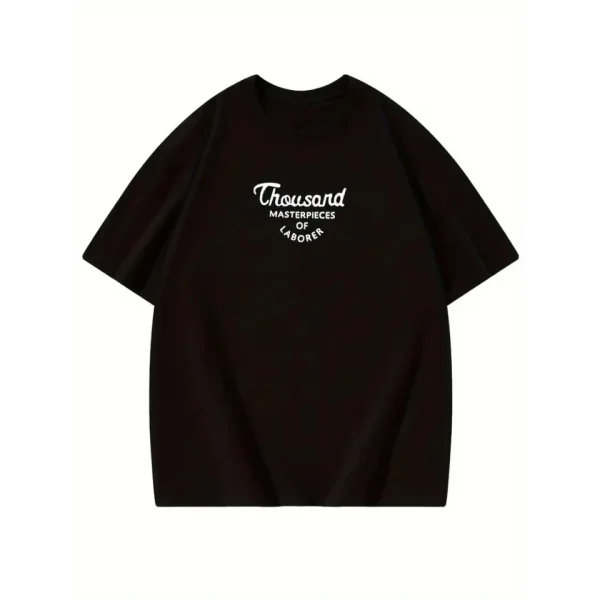 Thousand Baskılı Oversize Bisiklet Yaka T-shirt - Siyah