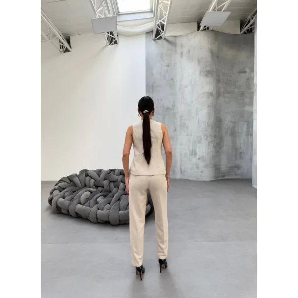 Ti̇na Asi̇metri̇k Keten Yelek Pantolon Takim