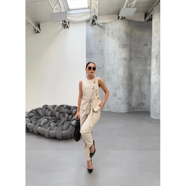 Ti̇na Asi̇metri̇k Keten Yelek Pantolon Takim