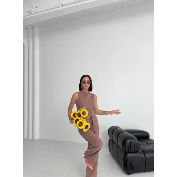 Ti̇na Asi̇metri̇k Keten Yelek Pantolon Takim