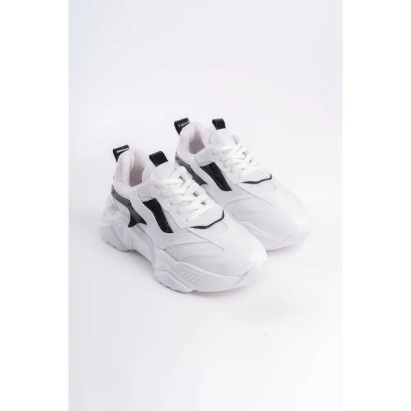 TOKYO Bağcıklı Ortopedik Taban Triko Detaylı Kadın Spor Ayakkabı  TBT - Beyaz/Siyah