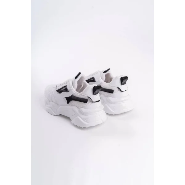 TOKYO Bağcıklı Ortopedik Taban Triko Detaylı Kadın Spor Ayakkabı  TBT - Beyaz/Siyah