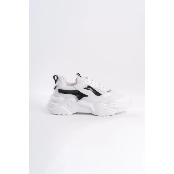 TOKYO Bağcıklı Ortopedik Taban Triko Detaylı Kadın Spor Ayakkabı  TBT - Beyaz/Siyah