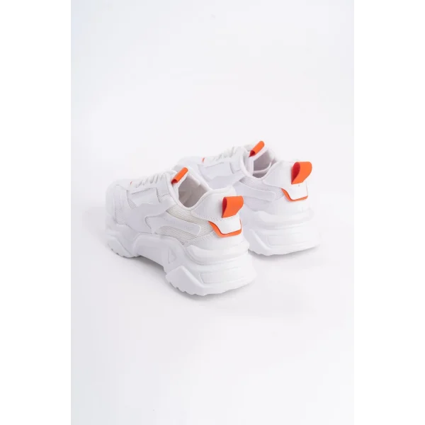 TOKYO Bağcıklı Ortopedik Taban Triko Detaylı Kadın Spor Ayakkabı  TBT - Beyaz/Turuncu