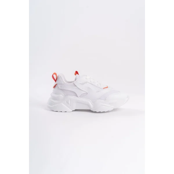 TOKYO Bağcıklı Ortopedik Taban Triko Detaylı Kadın Spor Ayakkabı  TBT - Beyaz/Turuncu