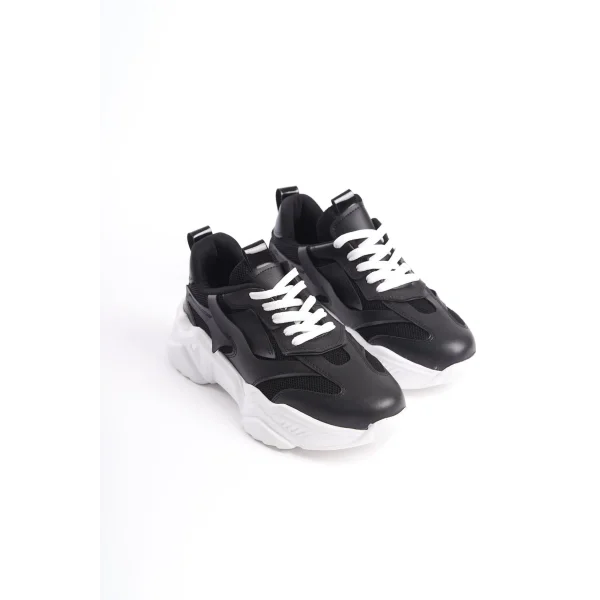 TOKYO Bağcıklı Ortopedik Taban Triko Detaylı Kadın Spor Ayakkabı  TBT - Siyah