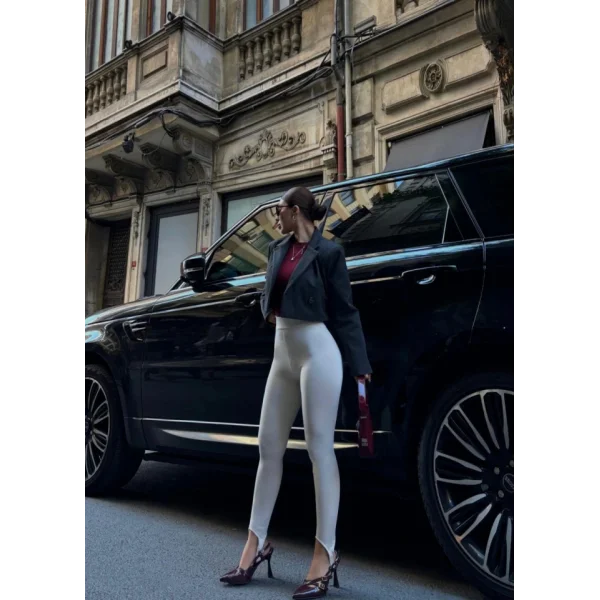 Toparlayıcı Füzo Tayt ikralı Ayak Detaylı  Beyaz