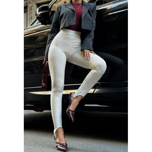 Toparlayıcı Füzo Tayt ikralı Ayak Detaylı  Beyaz