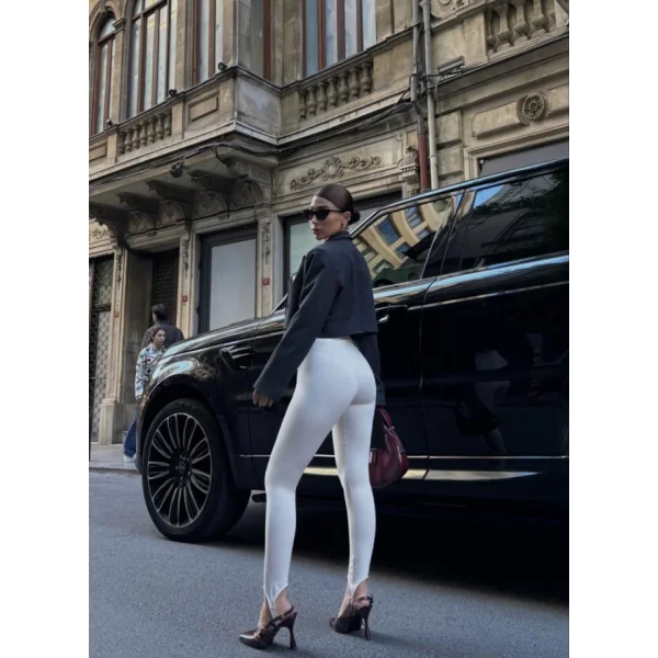 Toparlayıcı Füzo Tayt ikralı Ayak Detaylı  Beyaz