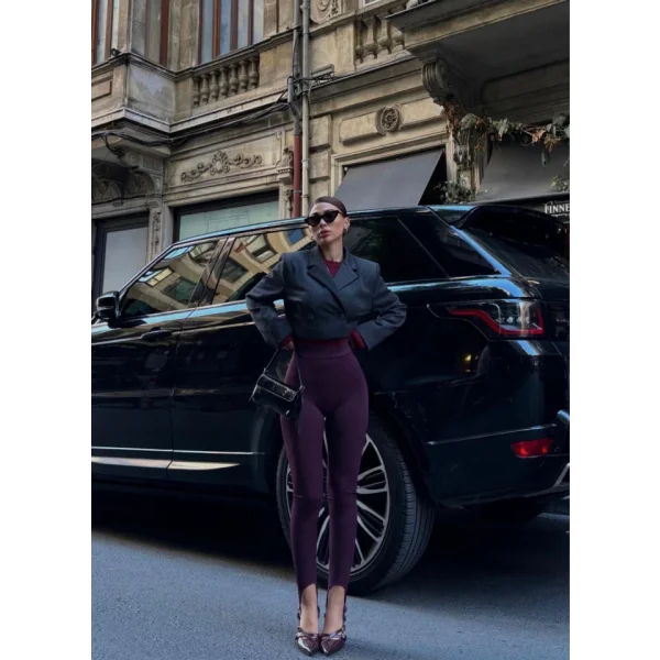 Toparlayıcı Füzo Tayt ikralı Ayak Detaylı  Bordo