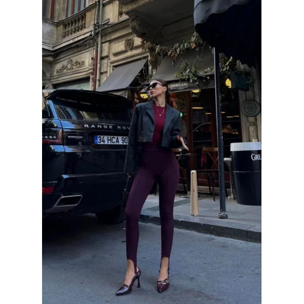 Toparlayıcı Füzo Tayt ikralı Ayak Detaylı  Bordo