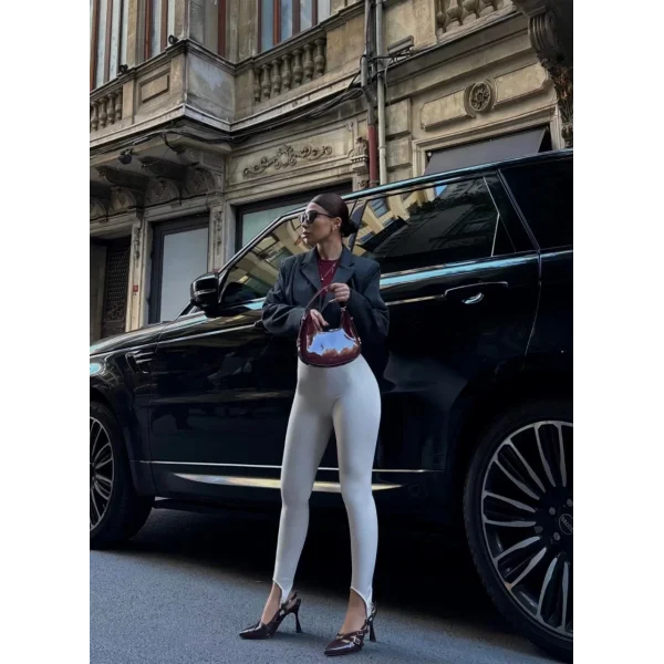 Toparlayıcı füzo tayt Likralı Ayak Detaylı - Beyaz