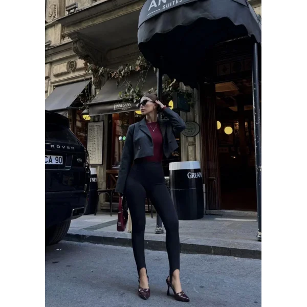 Toparlayıcı füzo tayt Likralı Ayak Detaylı - Siyah