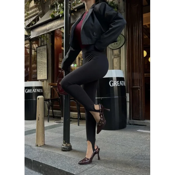 Toparlayıcı füzo tayt Likralı Ayak Detaylı - Siyah