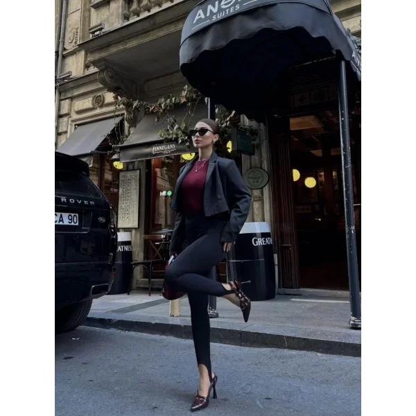 Toparlayıcı füzo tayt Likralı Ayak Detaylı - Siyah