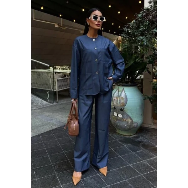 Torba Cep Detay Palazzo Pantolonlu Tensel Takım 10055