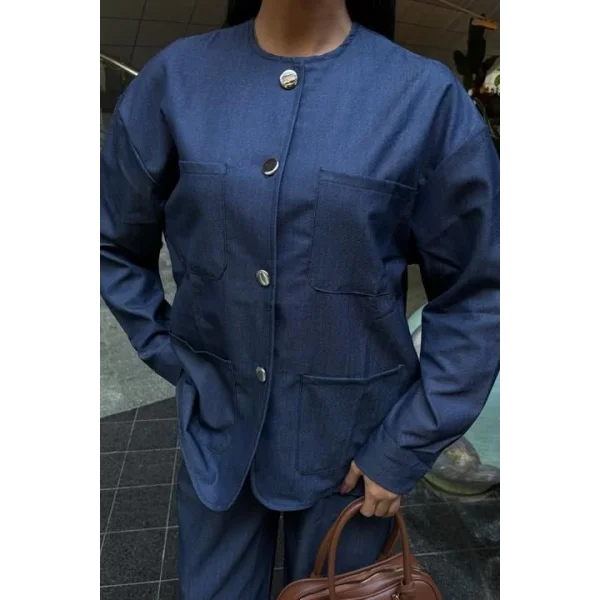 Torba Cep Detay Palazzo Pantolonlu Tensel Takım 10055