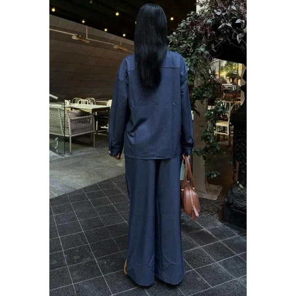 Torba Cep Detay Palazzo Pantolonlu Tensel Takım 10055