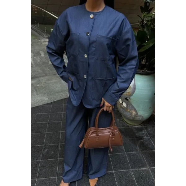 Torba Cep Detay Palazzo Pantolonlu Tensel Takım 10055