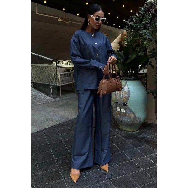 Torba Cep Detay Palazzo Pantolonlu Tensel Takım 10055