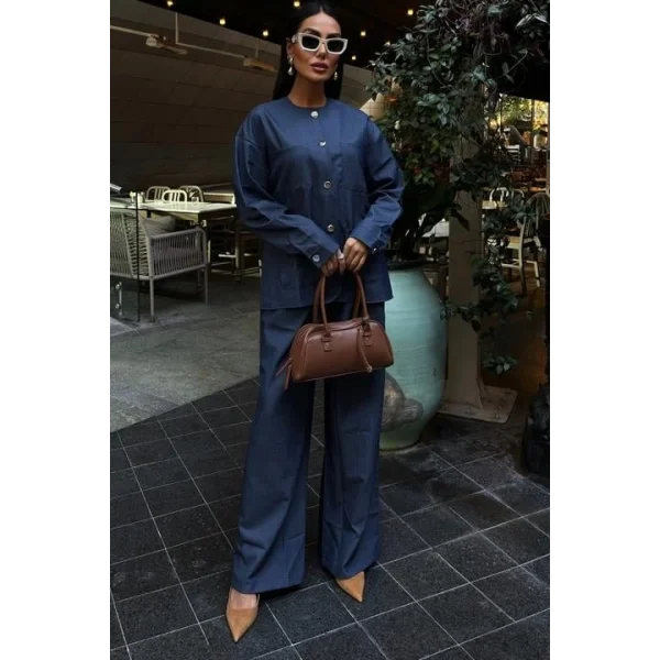 Torba Cep Detay Palazzo Pantolonlu Tensel Takım 10055