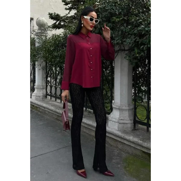 Transparan Detaylı Dökümlü Gömlek 3427